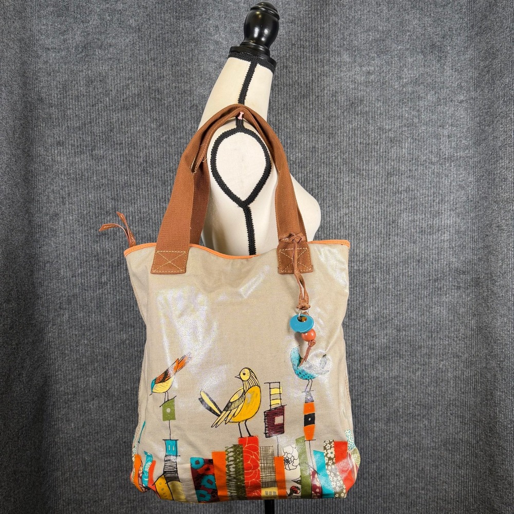 Fossil Key-Per Large School Work Tote Bag City Birds Whimsy Carry All Purse